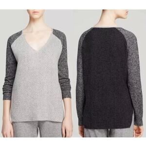 Theory Tarledia HM Gray Lofty Cashmere V-neck 3 Tone Gray Sweater $295